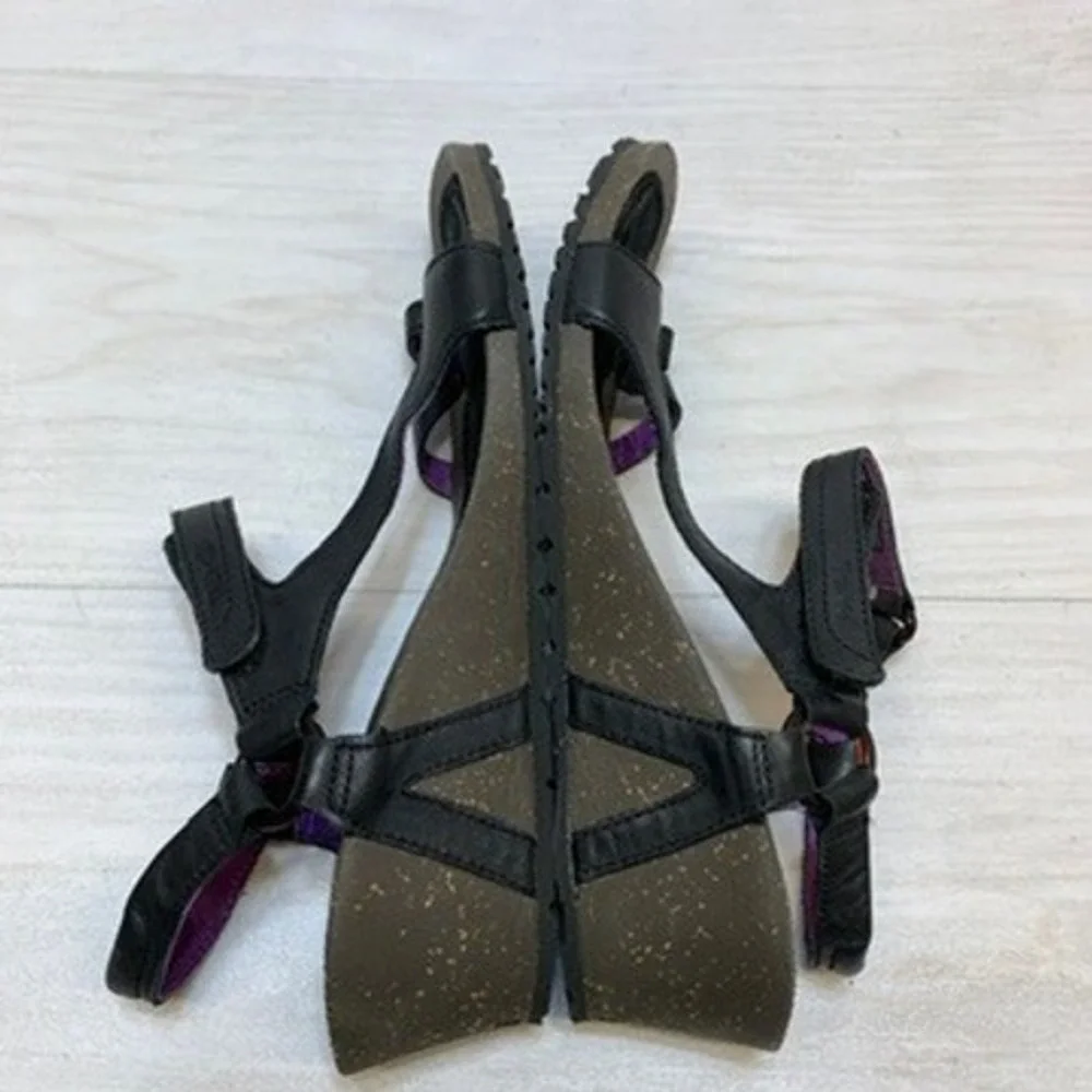 Teva Womens 11 Kayenta Wedge Sandals‎ Strappy Leather Black Purple 1002370